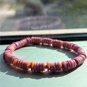 Handmade Purple & Orange Beaded Stretch Bracelet